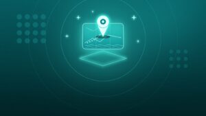 Illustrazione: una mappa piegata con un segnaposto luminoso e le onde del mare.