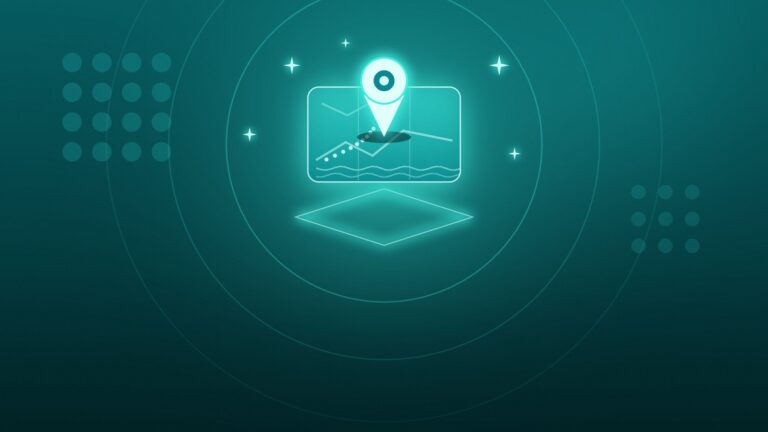 Illustrazione: una mappa piegata con un segnaposto luminoso e le onde del mare.