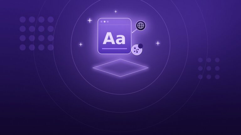 Illustrazione: una finestra del browser con un campione di carattere Aa, collegata a un globo e a un cookie.
